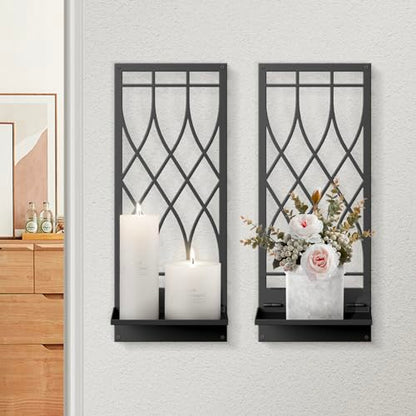 Wall Candle Holder, Black Metal Wall Art, Line Wall Candle Holder for Living Room, Dining Room, Bedroom, Bathroom (2 Pack, 16.5 x 7 in) - color: Black Elegant