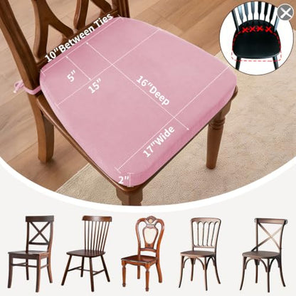 Dining Chair Cushions, Pink, 17"x16", Set of 4 | 2" Cooling Gel High-Density Foam, Chair Pads with Ties, Non-Slip Bottom, Removable Washable Cover, For Dining and Kitchen - color: Pink, size: 4 Count (Pack of 1)