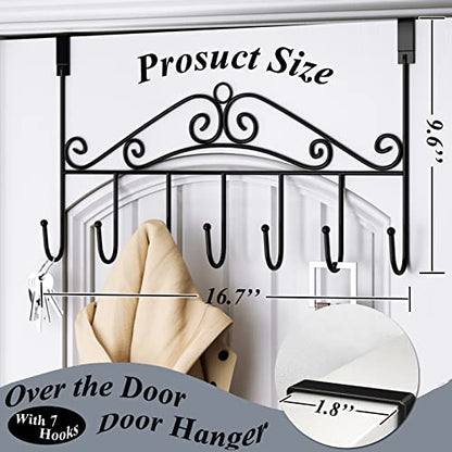 Youdepot Over The Door Hook - 7 Hooks, Black Coat & Towel Rack | for Bathroom, Clothes, Belts, Hats, Towels, with Door Hanger, Bathroom Clothes, Bathroom Clothes Belts, Clothes Belts Hats