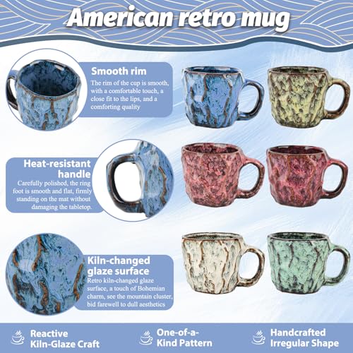 DorkTees 9oz Handmade Reactive Glaze Stoneware Coffee Mug (Cyan) | Handmade reactive glaze stoneware; rustic textured high-fired ceramic. ideal gift choice for coffee lovers daily use - color: Cyan