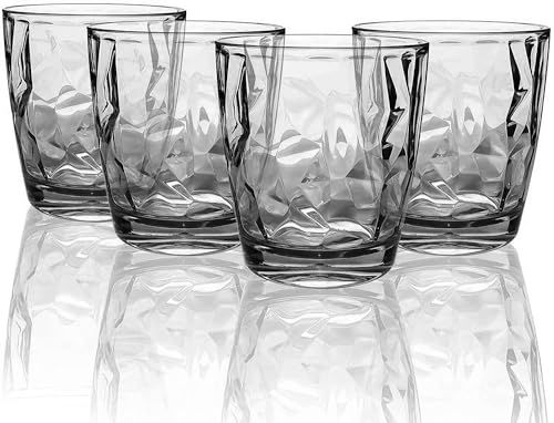Plastic Glassware Tumbler Dishwasher Safe, Set of 4 Unbreakable Drinking Glasses, 10.5oz Reusable Acrylic Cups for Everyday Use (Black) - color: Black