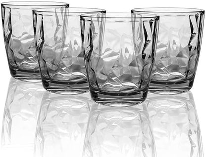 Plastic Glassware Tumbler Dishwasher Safe, Set of 4 Unbreakable Drinking Glasses, 10.5oz Reusable Acrylic Cups for Everyday Use (Black) - color: Black