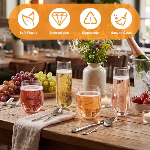 Remerry 48 Pack Stemless Plastic Wine Glasses 9 oz & 12 oz Disposable Champagne Flutes Cups Shatterproof Toasting Cocktail Glasses for Weddings, Bars, Events(Clear) - style: Clear