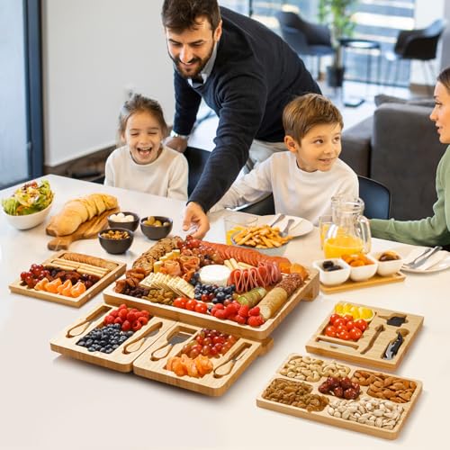 Large Charcuterie Boards Gift Set - Cheese Board and Knife Set with Extra Cheese Platter, Bamboo Charcuterie Board Cheeseboard Cheese Plate for House Warming Gifts New Home, Wedding Gifts - color: Classic