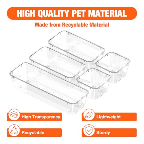 ValueMax 9PCS Clear Drawer Organizer Set with Non-Slip Pads, 3 Sizes | Clear PET Drawer Organizers, Non-Slip Pads, Stackable Design, 3 Sizes for Neat Customizable Storage