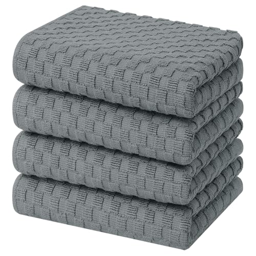 Homaxy 100% Cotton Terry Kitchen Towels(15" x 25", 4 Pack), Dark Grey | Soft and Super Absorbent Dish Towels, 380 GSM Reusable Tea Towel with Hanging Loop, Pineapple Grid Designed - color: Dark Grey, size: 15 x 25 - 4 Pack