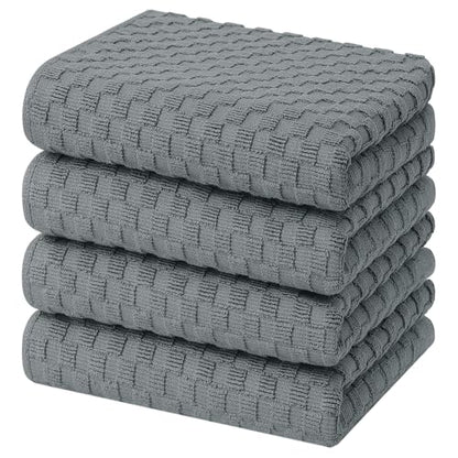 Homaxy 100% Cotton Terry Kitchen Towels(15" x 25", 4 Pack), Dark Grey | Soft and Super Absorbent Dish Towels, 380 GSM Reusable Tea Towel with Hanging Loop, Pineapple Grid Designed - color: Dark Grey, size: 15 x 25 - 4 Pack