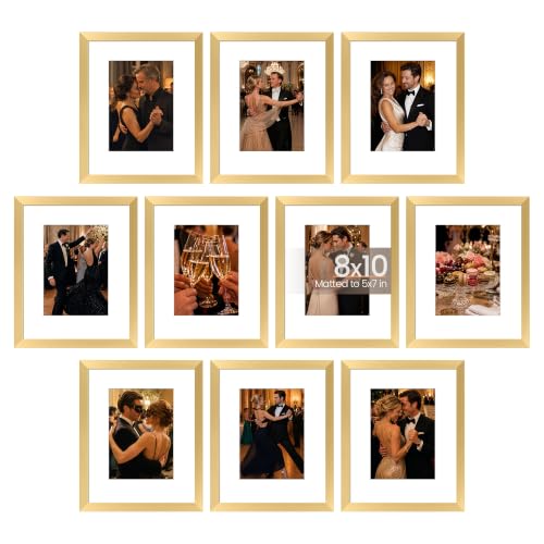upsimples 8x10 Picture Frame, Photo Collage Wall Decor Set of 10, Gold | Fit 5x7 and 8 x 10 Photos, Wall or Tabletop Display, For Gallery Hallway Living Room, For Christmas Wedding - color: Gold, size: 8x10