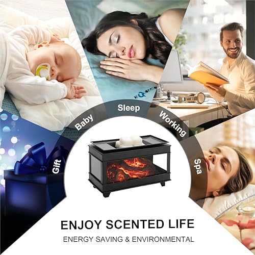 Fireplace Wax Melt Warmer, Electric Wax Warmer for Scented Wax | 3-Sided Glass Metal Wax Melter & Burner,Candle Warmer with LED Flame Glow,Fragrance Warmer for Home Office Decor Gifts