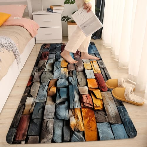 Non-Skid Low Pile Sponge Foam Door Entry Rug for Bathroom Mat,Separate Tub Shower Skid Proof Rugs, Home 3D Optical Illusion Rug Non Slip Bath Mats Welcome Mat 47 x 17.5 inches - color: Multi15