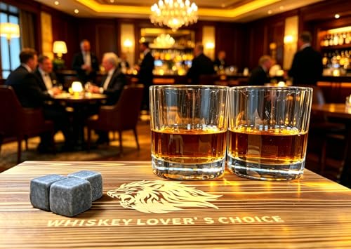 Whiskey Decanter Set 500ml(17oz), Lead-Free Crystal with 2 Glasses, Flat Panel for Custom Labels, Granite Chilling Stones, Slate Coasters, Premium Pine Gift Box, Compact Bar Kit for Bourbon Scotch