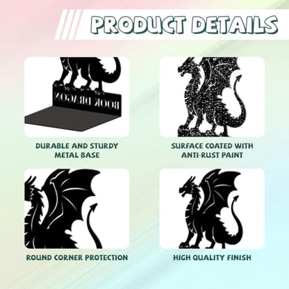 5.3"x4.3"x6.9" Metal Bookends, Heavy Duty Book Ends for Shelves | Dragon Theme Cast Iron Book Supports, 1 Pair Decor Stoppers for Desk, Library, Office & Home Shelves - style: Dragon