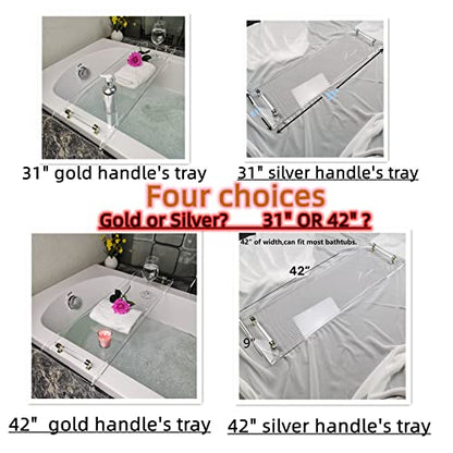 42" Gold Handle transaprent Bathtub Caddy for Luxury Bathroom - style: 42" Tray With Gold Handles