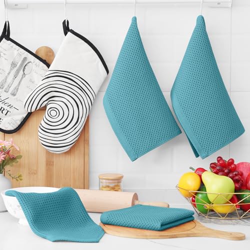 Homaxy 100% Cotton Waffle Weave Kitchen Dish Cloths 10-Pack, Lake Blue | 12 x 12 Inches, Ultra Soft Absorbent Dish Towels, Quick Drying Dish Rags with Hanging Loop - color: Lake Blue, size: 12 x 12 - 10 Pack