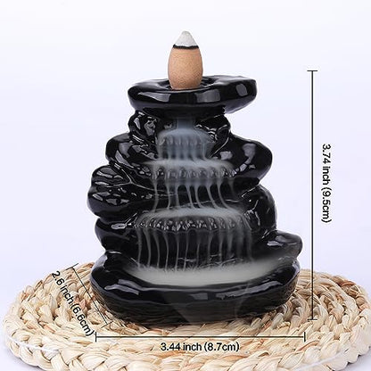 Waterfall Backflow Incense Burner Ceramic Incense Holder Incense Waterfall Fountain Incense Cone Holder, Yoga Meditation Home Decor Office Gifts(Stone) - color: Stone Backflow Incense Burner