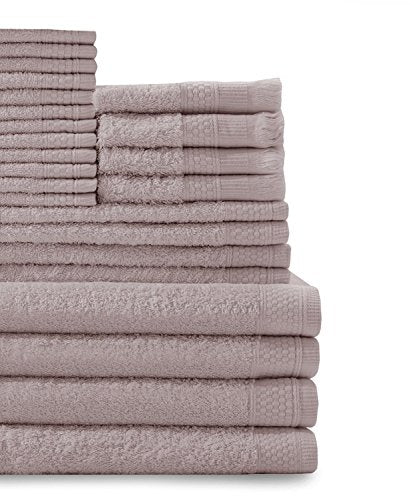 Baltic Linen Multi Count 100% Cotton Towel Set - 4 Bath Towels, 4 Hand Towels, 4 Fringed Fingertips, 12 Washcloths Rose Dust 24-Piece Set - color: Rose Dust, size: 4 Bath Towels, 4 Hand Towels, 4 Fringed Fingertips, 12 Washcloths