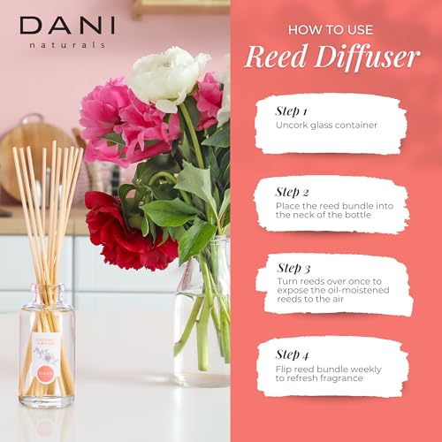 DANI Naturals Coconut Hibiscus Reed Diffuser Set, Vegan, 3 fl oz | Vegan,alcohol-free reed diffuser,Continuous fragrance with natural reeds,Tropical coconut hibiscus scent,Made in USA