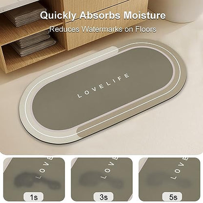Rubber Bath mats Quick-Drying Non-Slip Bathroom mat Super Absorbent Bath mat Instant Dry Bath mat, Bathroom Rug in Front of The Kitchen Sink, Shower Room, Bathtub, Oval(Grey+16.9x26.7in) - color: Grey, size: 16.9x26.7in