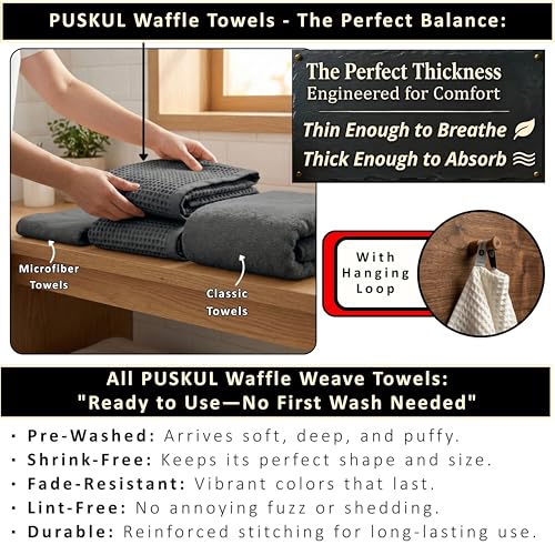 PÜSKÜL 2-Piece Natural 100% Turkish Cotton Waffle Bath Towels Extra-Large | Dark Gray, 32x63" Bath Sheet Towel, Light Soft Absorbent Quick-Dry Lint-Free Premium Honeycomb Weave Oeko-Tex Made in Turkiye - color: Dark Gray