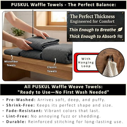 PÜSKÜL 2-Piece Natural 100% Turkish Cotton Waffle Bath Towels Extra-Large | Dark Gray, 32x63" Bath Sheet Towel, Light Soft Absorbent Quick-Dry Lint-Free Premium Honeycomb Weave Oeko-Tex Made in Turkiye - color: Dark Gray