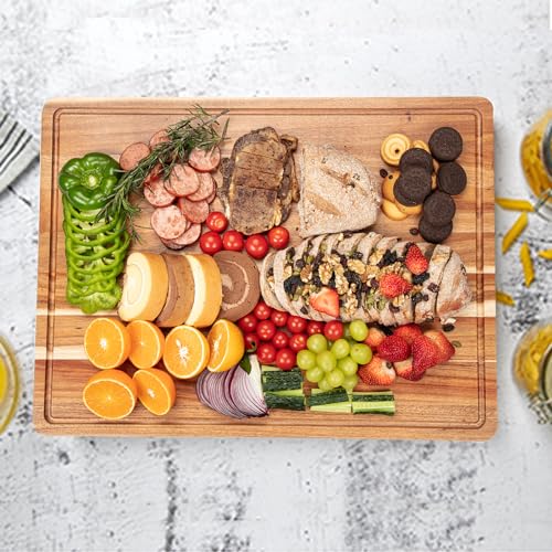 GAOMON 20 x 15 In Extra Large Acacia Wood Cutting Board, 1.5" Thick Kitchen Cutting Boards with Handle & Juice Groove, Butcher Block, Wooden Carving Board for Meat and Chopping Vegetables - size: 20"L x 15"W