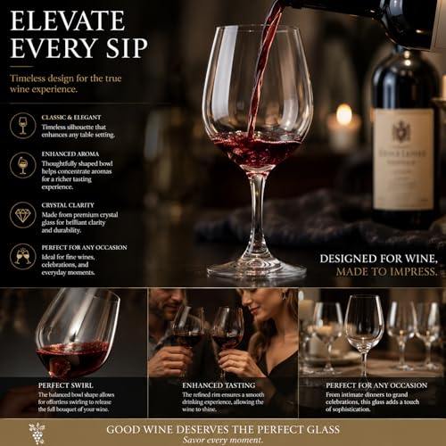 Crystal White or Red Wine Glasses Set of 4, 8.3 Ounce– Elegant Stemmed Crystal Wine Glassware for Restaurants, Bars, Home– Lead-Free Crystal Glass Set