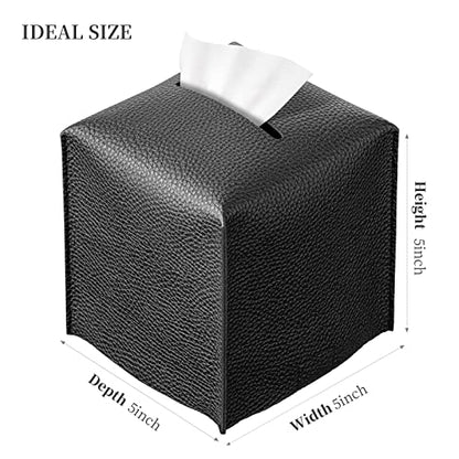 REGELETO Square Tissue Box Cover, Pu Leather Tissue Box Holder with Bottom Belt Modern Stylish Tissue Box Organizer for Bathroom, Bedroom, Hotel, Office Desk 5"X5"X5" (Black) - color: Single Black