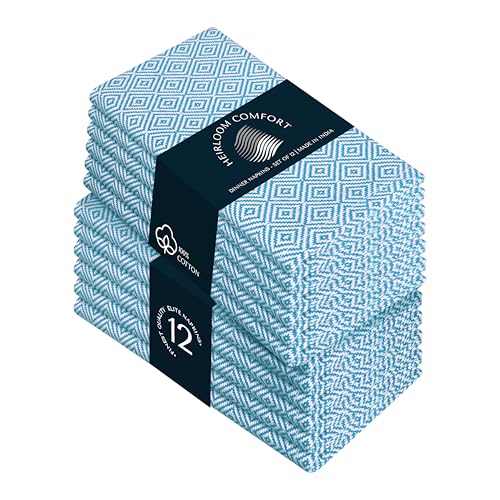 Turquoise Blue Cloth Napkins Set of 12, Diamond Weave, 16x16 Inch, 100% Cotton, Soft, Durable, Washable Table Linen for Beach Dining, Dinner, Summer Decor & Everyday Meal Settings - color: Turquiose Blue, size: 16" x 16" (Set of 12)
