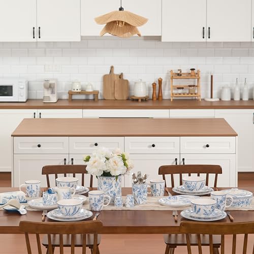 Bico Blue Garden Toile De Jouy Salad Plates Set of 4, 8.75 Inch Ceramic Dessert Plates for Salad, Appetizer, Side Dishes, Microwave and Dishwasher Safe, Gift for Housewarming and Thanksgiving - color: Blue Garden Toile De Jouy