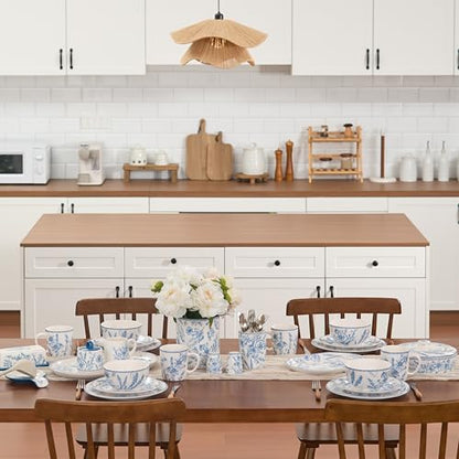 Bico Blue Garden Toile De Jouy Salad Plates Set of 4, 8.75 Inch Ceramic Dessert Plates for Salad, Appetizer, Side Dishes, Microwave and Dishwasher Safe, Gift for Housewarming and Thanksgiving - color: Blue Garden Toile De Jouy