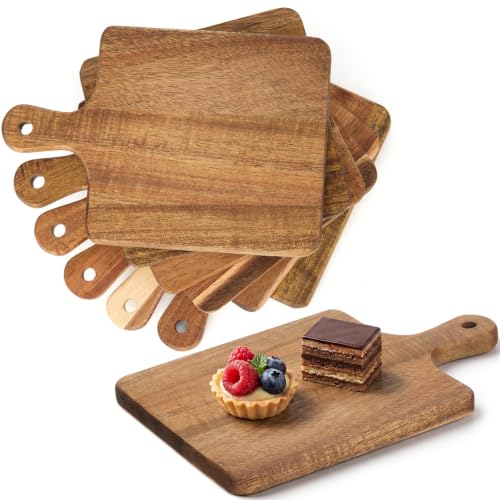6 Pcs Mini Charcuterie Boards with Handle 5 x 7 Inch Small Wood Square Cutting Board Serving Plate Kitchen Wood Tray Square Pizza Peel Paddle for Baking Bread Cake Fruit Vegetables Meat - style: Square