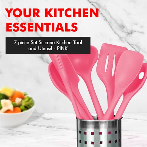 Chef Craft - Premium Silicone Kitchen Tools and Utensils Set, Non-Scratch, Withstands Temperatures up to 450°F, BPA-Free, 7 Piece Cooking Utensils Set, Pink - color: Pink, size: 7 Piece Set