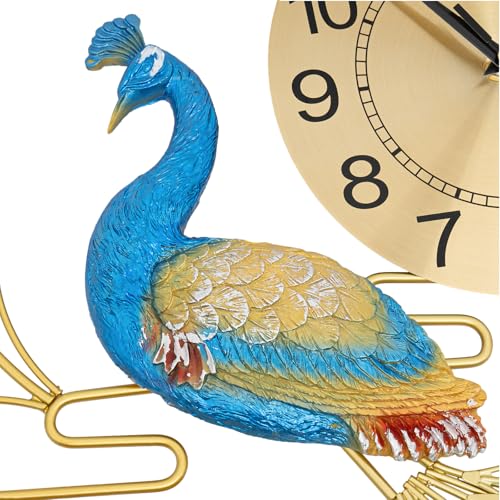 Large Peahen Wall Clock for Living Room Decor, Mid Century Decorative Big Peacock Wall Clocks Non-Ticking Silent 3D Creative Luxury Peacock Clock for Dining Room Bedroom