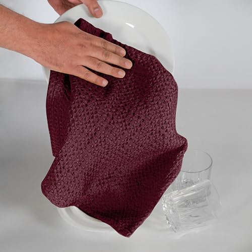 Native Fab 100% Cotton Premium Waffle Kitchen Towels, 4 Pack, 16" x 26", Super Absorbent Reusable Cleaning Cloths, Tea Towels, Machine Washable Hand Towels, Burgundy Wine - color: Burgundy Wine Premium, size: Set of 4