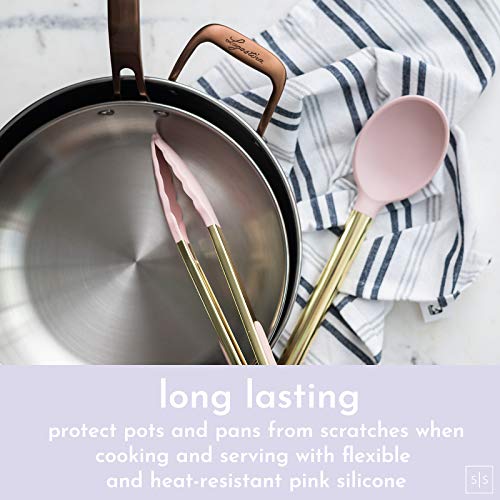 Styled Settings Gold and Pink Kitchen Utensil Set with Holder, 7-Piece | Nonstick Silicone Cooking Utensils Set with Gold Utensil Holder, White and Gold Kitchen Accessories for Modern Kitchens - color: 7 Piece Pink & Gold