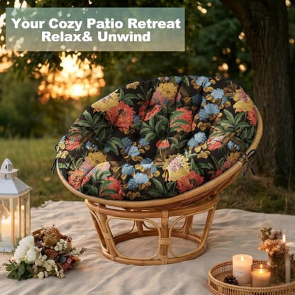 ARTPLAN Round Papasan Chair Cushion Tufted Swing Seat Pad with Ties,Floral | 47"x47"x4"tufted round chair cushion, polyester cover&fluffy fiber fill, fixed ties fit papasan, swing&wicker indoor chairs - color: Red Flower