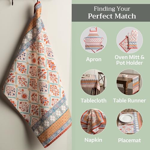 Maison d' Hermine Kitchen Towels Set of 3 Reusable 100% Cotton 27.50" x 20" | Cloth Tea Dish Towels Absorbent with Hanging Loop for Kitchen Dining Party Hotel Home Thanksgiving Christmas - Romane - color: 038 - Romane
