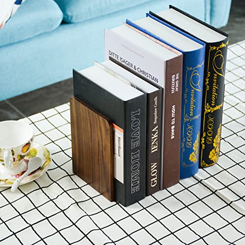 Large Bookend Hold Heavy Books-7x4x5in 3 Pack Non-Skid Wood Bookends Walnut | Heavy-duty wooden bookends Heavy-duty design holds heavy books, Non-skid base keeps books upright on desk/shelf. - color: Walnut-s-3pair
