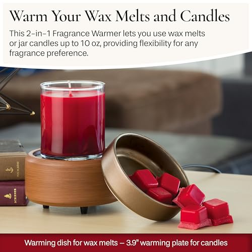 Candle Warmers ETC 2-in-1 Candle and Fragrance Warmer for Warming Scented Candles or Wax Melts and Tarts with to Freshen Room, Pewter Walnut - style: Pewter Walnut