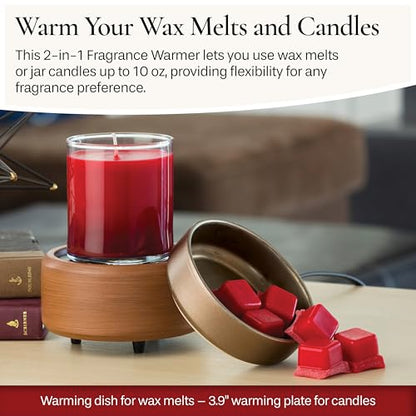 Candle Warmers ETC 2-in-1 Candle and Fragrance Warmer for Warming Scented Candles or Wax Melts and Tarts with to Freshen Room, Pewter Walnut - style: Pewter Walnut