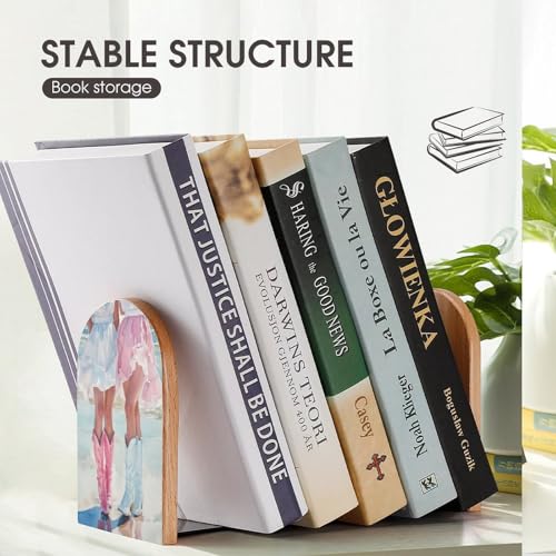 Two Women Dresses with Cowboy Boots Wooden Bookends Shelves 2 PCS Beach Preppy Sturdy Book Holders Desktop Organizer for Home Office Libraries - color: Color-1