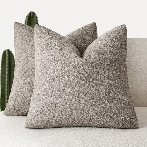 Foindtower Set of 2, Decorative Textured Boucle Throw Pillow Covers Accent Solid Pillow Cases Neutral Soft Cozy Couch Cushion Case for Chair Sofa Bedroom Living Room Home Decor 16x16 Inch Light Taupe - color: Light Taupe, size: 16" x 16" (Pack of 2)