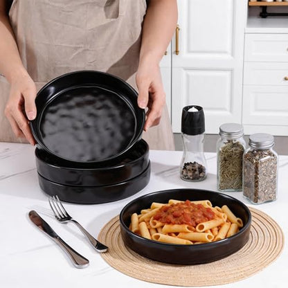 LIANYU 8.25’’ Pasta Bowls Set of 4, 33oz Large Wide Shallow Dinner Plates | Stoneware Salad Plate, Ceramic Serving Bowl Sets for Soup, Cereal, Fruit, Microwave & Dishwasher Safe, Obsidian Matte Black - color: Matte Black