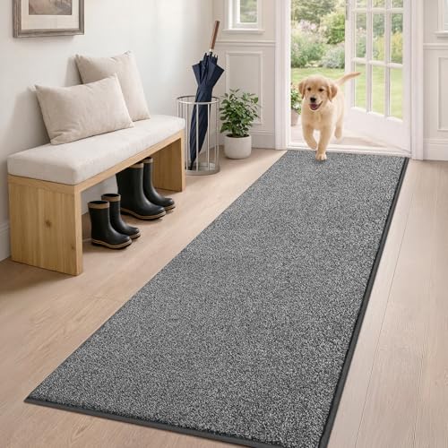 PURRUGS Hallway Runner Rug, 24" x 59", Light Grey-Dark Grey | Machine Washable, Non-Slip, Waterproof TPR Backing, Super Absorbent, Low Profile, For Hallway, Kitchen, and Entryway - color: Light Grey-dark Grey, size: 24" X 59"