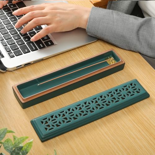 CEREMONY Incense Holder for Sticks, Ceramic Insence-Stick Holder Ash Catcher, Incense Holder Timkburner for Meditation Yoga Spa Room Incense Holder (Lever Green) - color: Lever Green