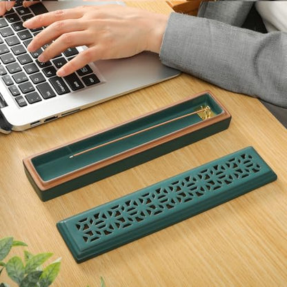 CEREMONY Incense Holder for Sticks, Ceramic Insence-Stick Holder Ash Catcher, Incense Holder Timkburner for Meditation Yoga Spa Room Incense Holder (Lever Green) - color: Lever Green