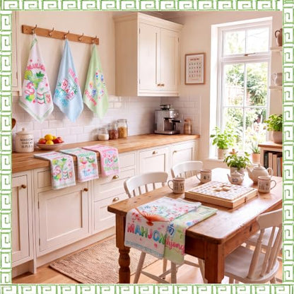 Redbaker 6 Pcs Mahjong Kitchen Towels Mahjong Gifts Bulk | Pink Blue Green Cocktail Absorbent Dish Tea Towels for Gatherings Games Bridal Showers Kitchen Housewarming Gifts, 14 x 21'' - style: Mahjong