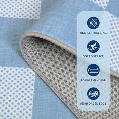 GarveeHome Checkered Blue 3x5 Washable Coastal Rug Low-Pile Nursery Bedroom | Light Blue Small Area Rug for Bathroom Entryway Non-Slip Soft Stain Resistant Geometric Rugs TPE Backing - color: Light Blue, size: 3' x 5' (Rectangular)