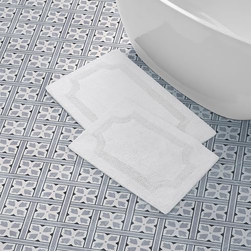 Laura Ashley - Reversible Cotton Bath Mat, Premium Bathroom Décor, Machine Washable Bathroom Rug, Highly Absorbent, 17"x24"/20"x32" 2-Piece Set, White - color: White, size: 1'8" x 2'8" (Rectangular)
