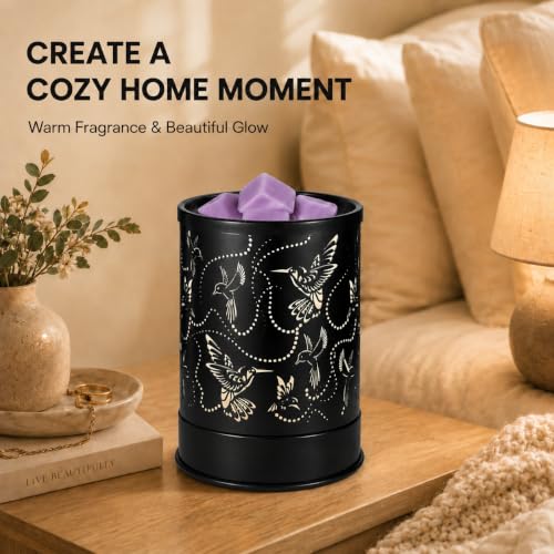 Nawaza Wax Melts Warmer Scented Metal Electric LED Burner Hummingbird Flock | Wax cubes & candle melter, essential oil burner, home office bedroom decor, fragrance warmer gift - style: Hummingbird Flock